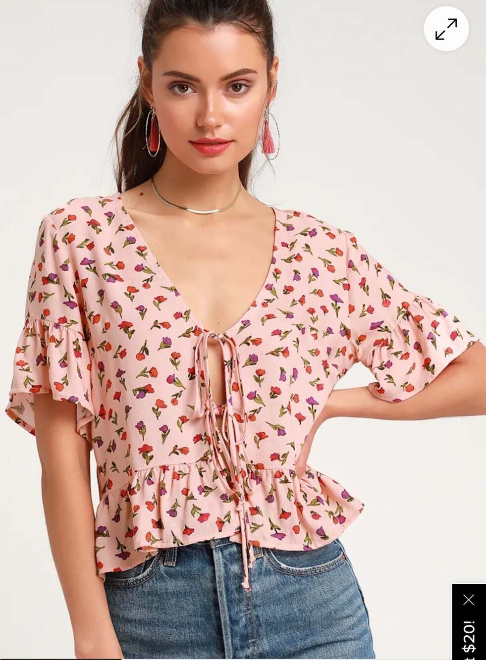 Lulus Breah Blush Pink Floral Print Tie-Front Peplum Top Size XS